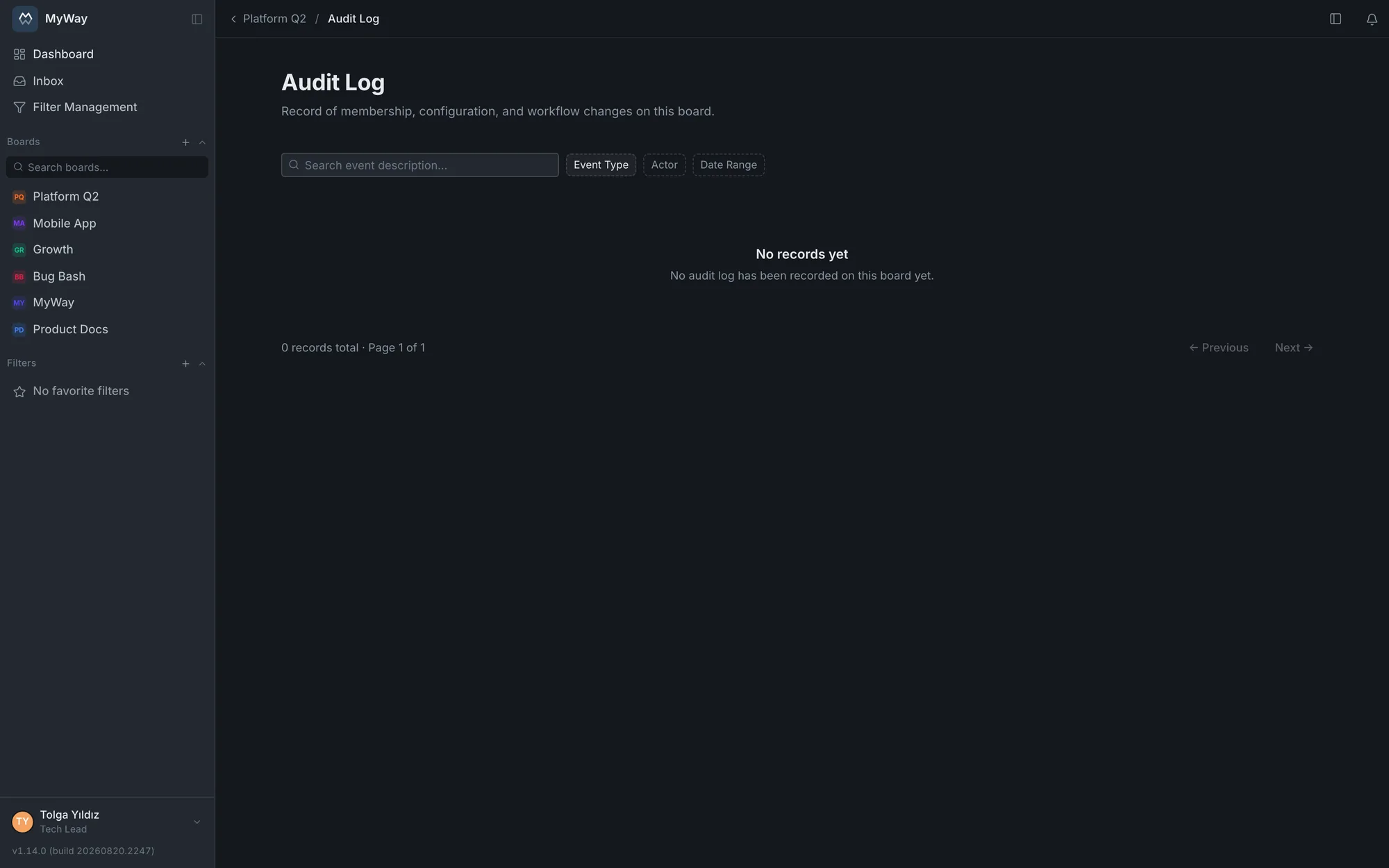 Audit log: who, what, when