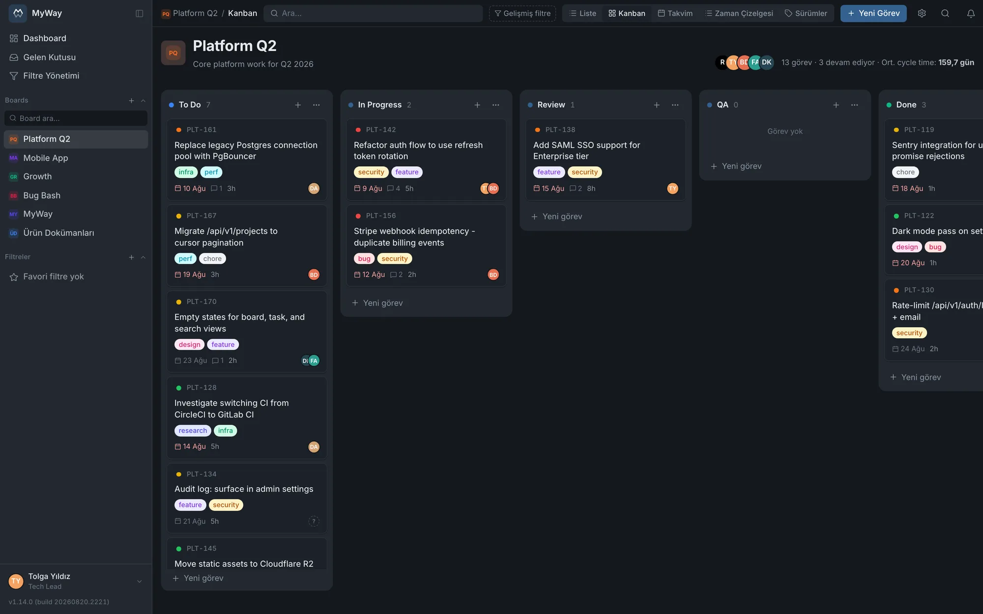 MyWay Kanban panosu ekran görüntüsü