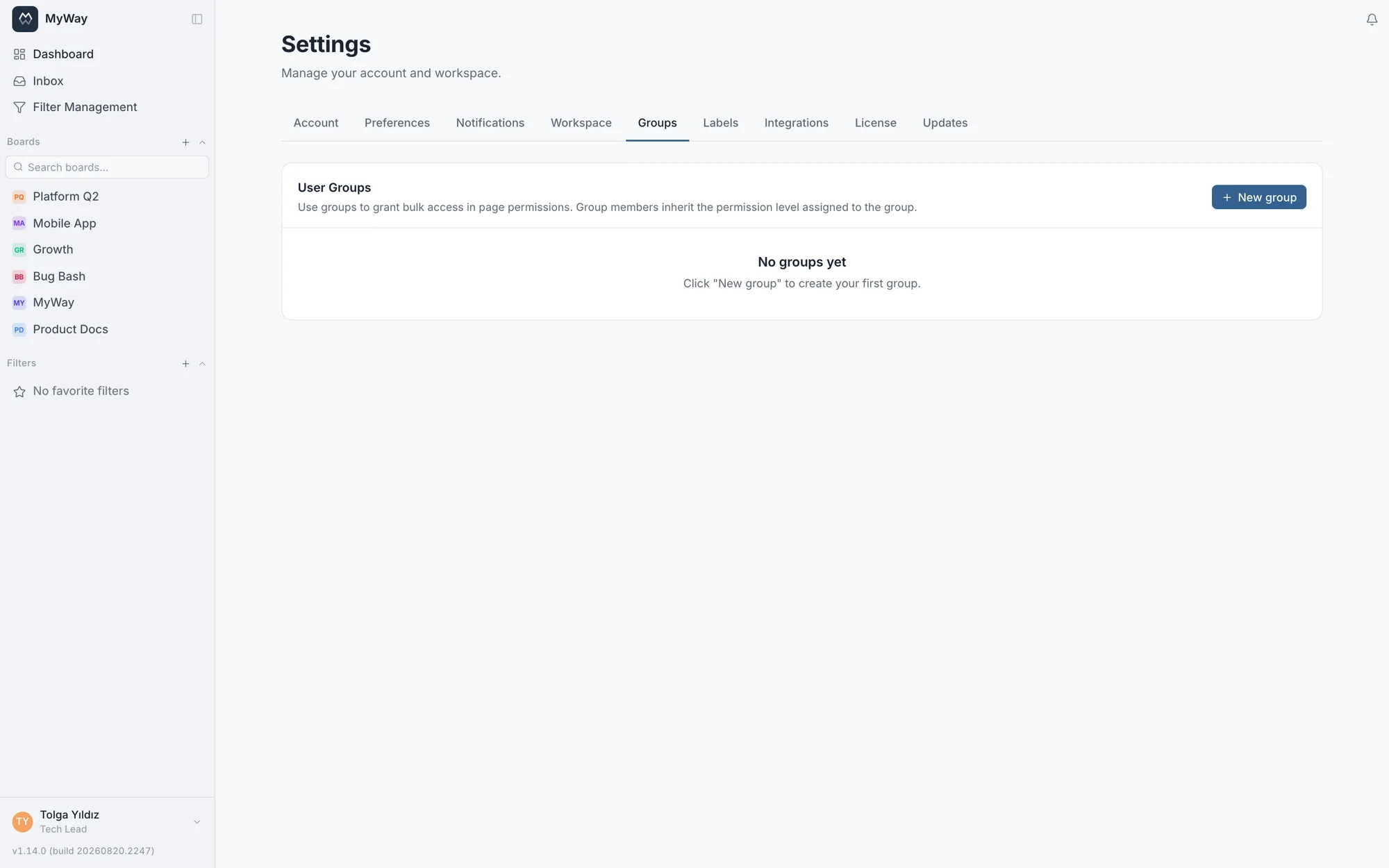 User groups, role assignment and email invites